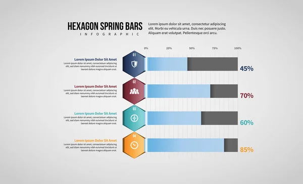 Illustration Vectorielle Élément Conception Infographique Hexagon Spring Bars — Image vectorielle