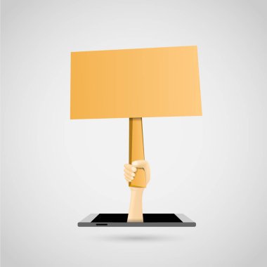 El işareti cep telefonu ekranından tutarak vektör çizim.