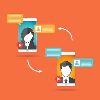 Mobil video konferans konsept tasarım öğesi vektör çizim.