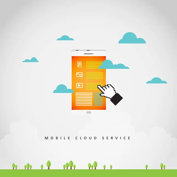 Vectorillustratie Van Mobiele Cloud Dienstverleningsconcept Met Telefoon Hemel — Stockvector