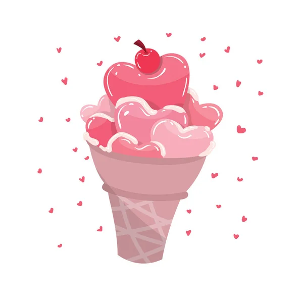 Ilustración Vectorial Corazones Helado Postre — Archivo Imágenes Vectoriales