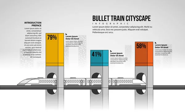 Vektorillustration Bullet Train Stadsbilden Infographic Designelement — Stock vektor