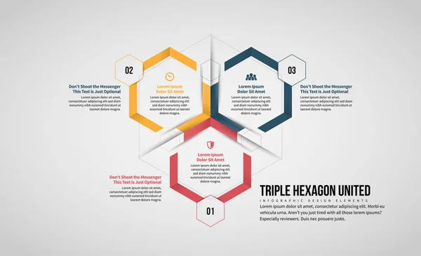 Dreifaches Sechseck vereinigte Infografik — Stockvektor