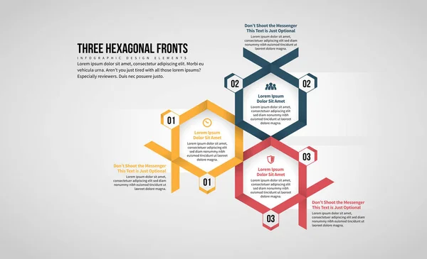 Three Hexagonal Front Infographic — Stock Vector