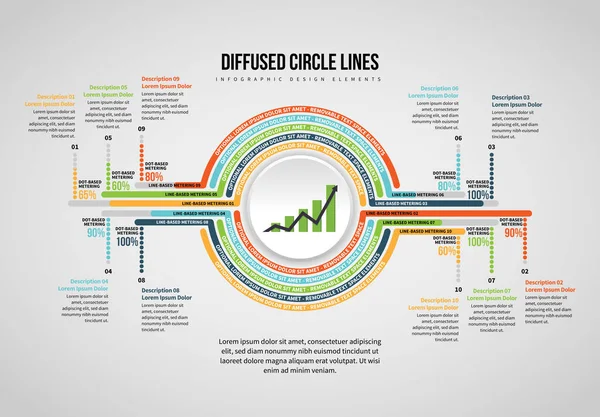 Diffus cirkel linjer infographic — Stock vektor