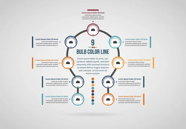 Infografía de línea de color de bombilla — Archivo Imágenes Vectoriales