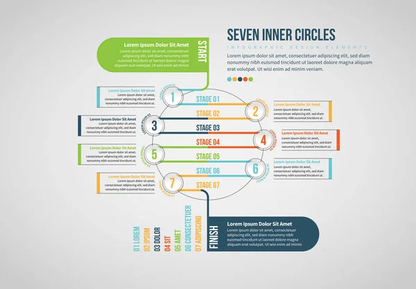 Zeven binnenste cirkel Infographic — Stockvector