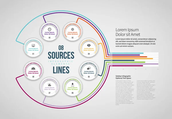 Infografika zdrojů 8 řádků — Stockový vektor