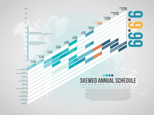 Ilustración Vectorial Del Elemento Diseño Infográfico Skewed Annual Schedule — Vector de stock