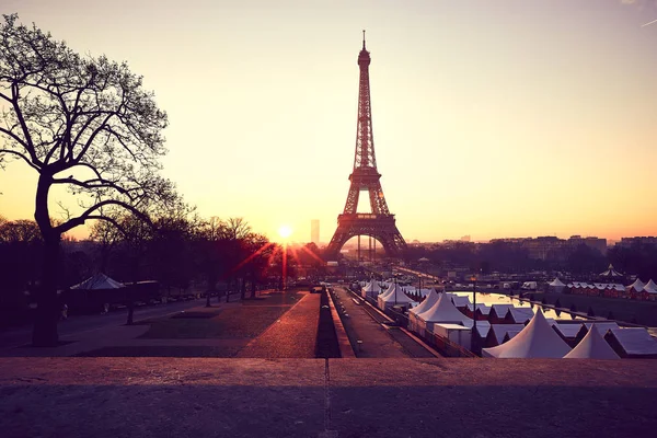 Věž Eiffel Během Východu Slunce Trocadero — Stock fotografie