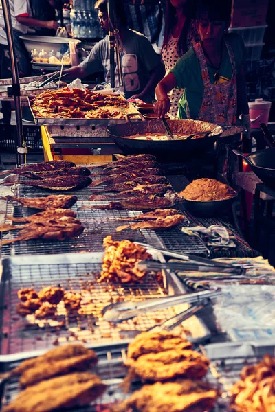 Φαγητό Του Δρόμου Αγορές Φαγητού Θαλασσινά Στην Μπανγκόκ Ταϊλάνδη — Φωτογραφία Αρχείου