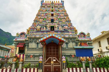 renkli cephe bir hindu Tapınağı victoria, mahe, Seyşel Adaları,