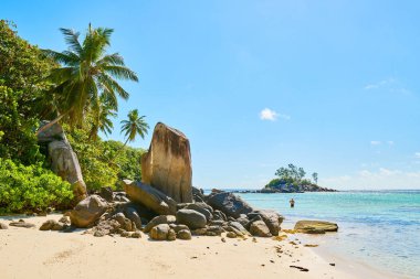 Küçük granit Mouse adası (Ile Souris), Anse Royal plajı, güzel plaj seychelle, Mahe