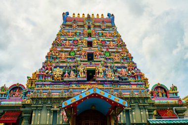 renkli cephe bir hindu Tapınağı victoria, mahe, Seyşel Adaları,