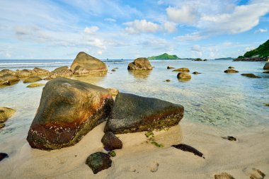 mahe, Seyşeller plaj kuzeyinde tropikal plaj Anse Nord Est
