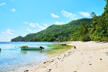 anse marie louise, mahe tropik plaj, seyşeller adası görünümü