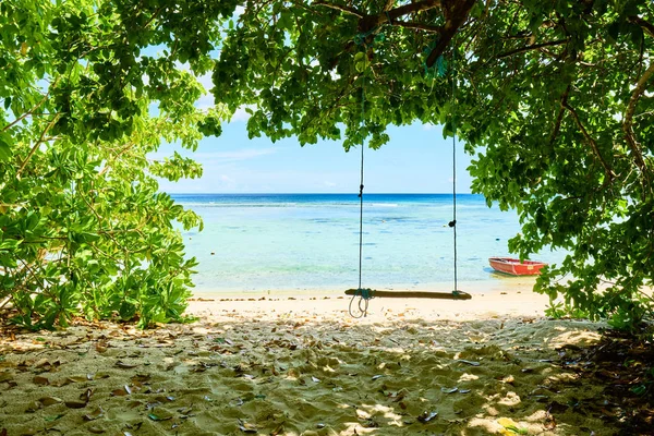 Swing near the tropical beach at Seychelles, Mahe island — Stock Photo, Image