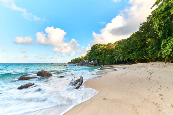 Sunset Beach Mahé Seychellen Tropisch Strand — Stockfoto