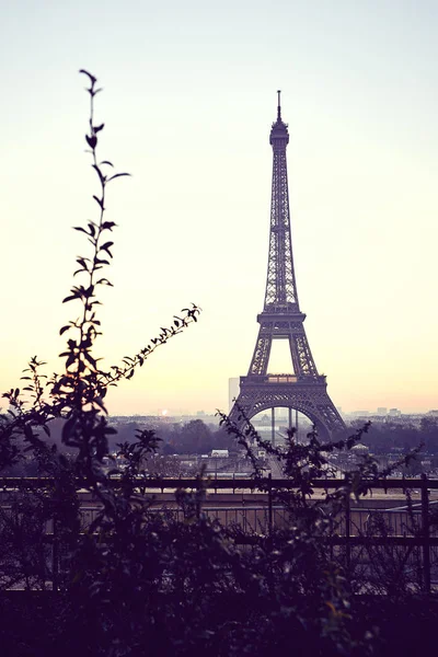 Early Morning View Eiffel Tower Trocadero Winter Sunrise Colors — Stock Photo, Image