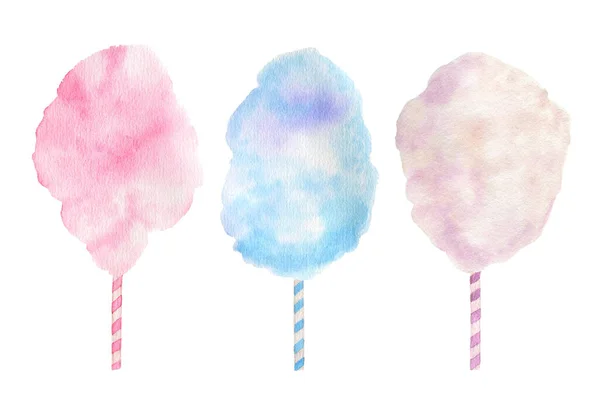 Set Pink Strawberry Blue Mint Vanilla Cotton Candy Striped Sticks — Stock Photo, Image