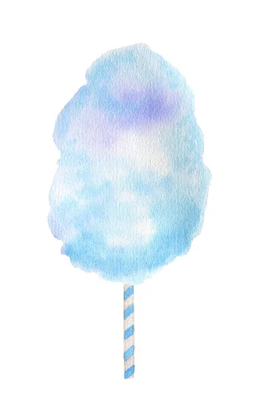 Blue cotton candy in a striped sticks vintage watercolor illustration — Stock Photo, Image