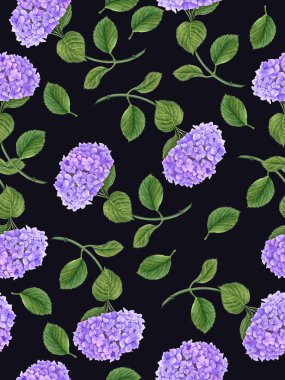Hydrangea çiçekli suluboya resimli kusursuz vintage desen