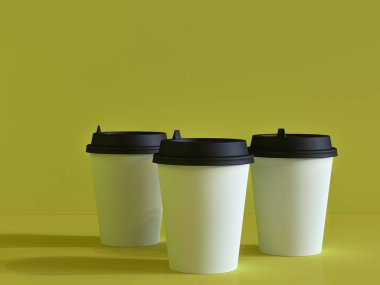 Uçaktaki kağıt bardakların 3 boyutlu modeli doğal ışık altında. Yeşil b