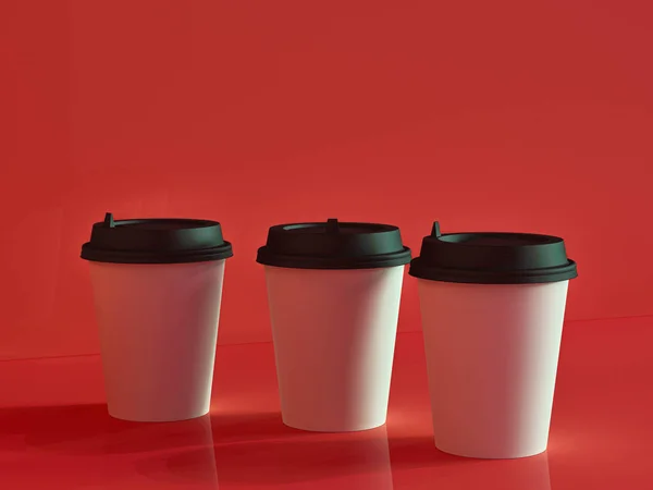 Modelo 3d de vasos de papel en el plano bajo luz natural. Bacau rojo — Foto de Stock