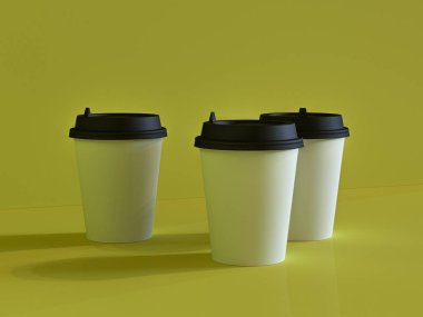 Uçaktaki kağıt bardakların 3 boyutlu modeli doğal ışık altında. Yeşil b