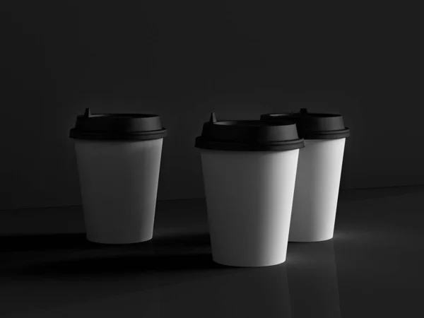 3D модель бумажных стаканчиков на плоскости при естественном освещении. Черный b — стоковое фото