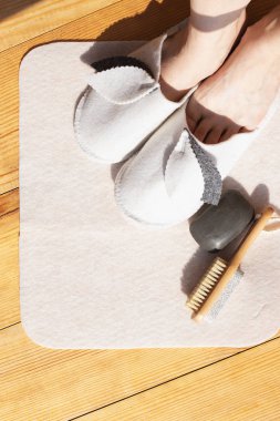 Ayak bakımı. Çevre dostu bir yaşam tarzı. Spa Wellness Gevşeme Vücut Bakımı Cilt Bakım Konsepti.