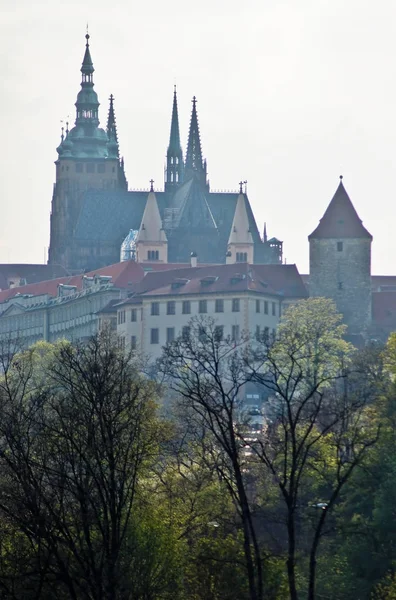 Det Gamla Slottet Hradcany Vitus Cathedral Spiror — Stockfoto