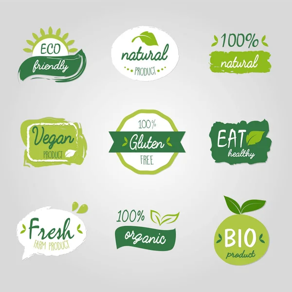 Comida Saludable Vegetal Vegano Logotipo Etiqueta Bio Verde — Archivo Imágenes Vectoriales