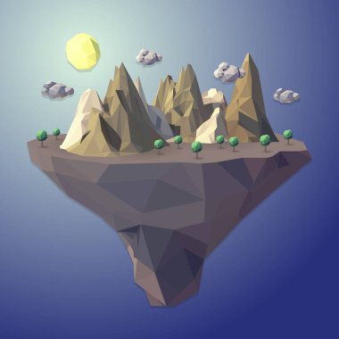Düşük poli ada peyzaj ağaç soyut doğa dağ 