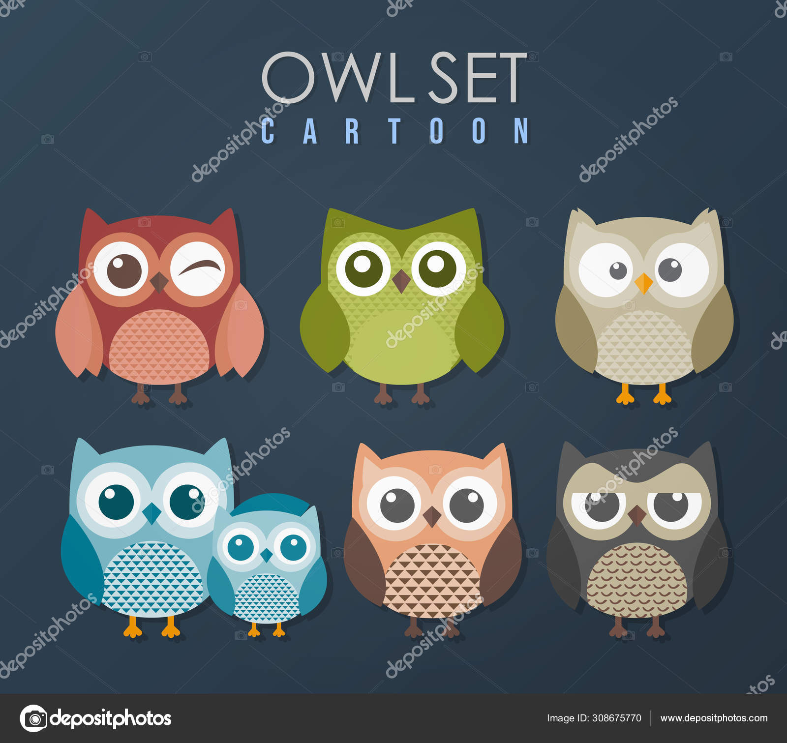 귀여운 올빼미 스톡 벡터 - ©marklys 308675770, image size:1600x1511