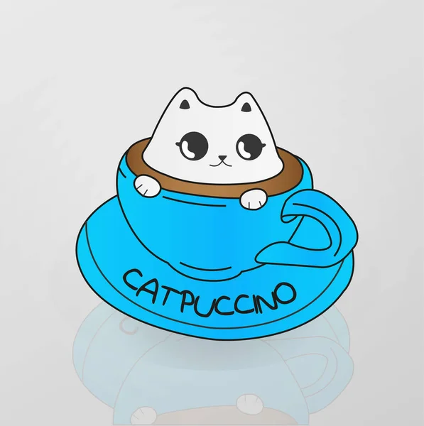 Kat Dierlijke Cappuccino Koffie Cartoon — Stockvector