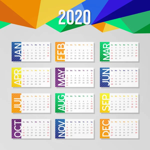 Jahr 2020 Kalender Business School — Stockvektor