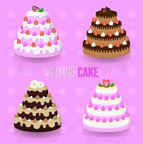 Esküvői Torta Illusztráció Vektorszett — Stock Vector