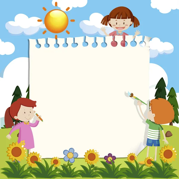 Niños Dibujo Nota Vector Ilustración — Archivo Imágenes Vectoriales