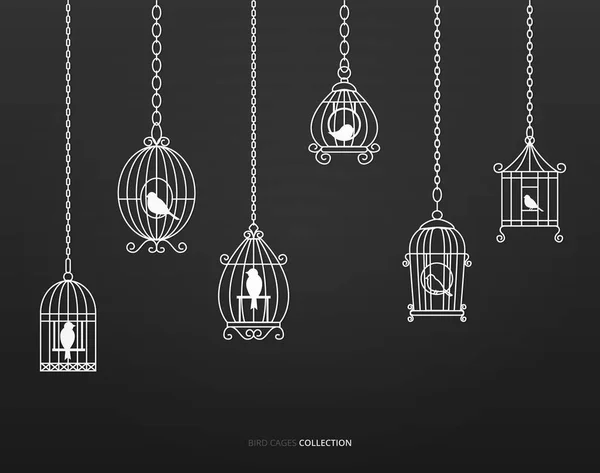 Retro Bird Cages Illustration Set — Stock Vector