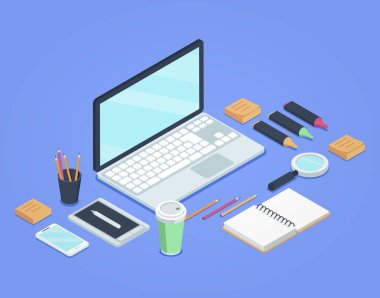 Digital media desk isometric design