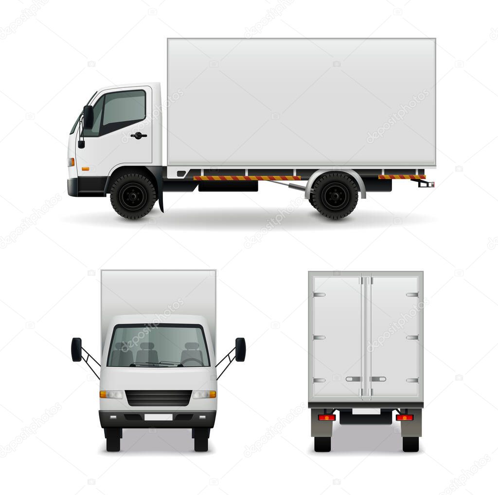 Realistic white truck vector set