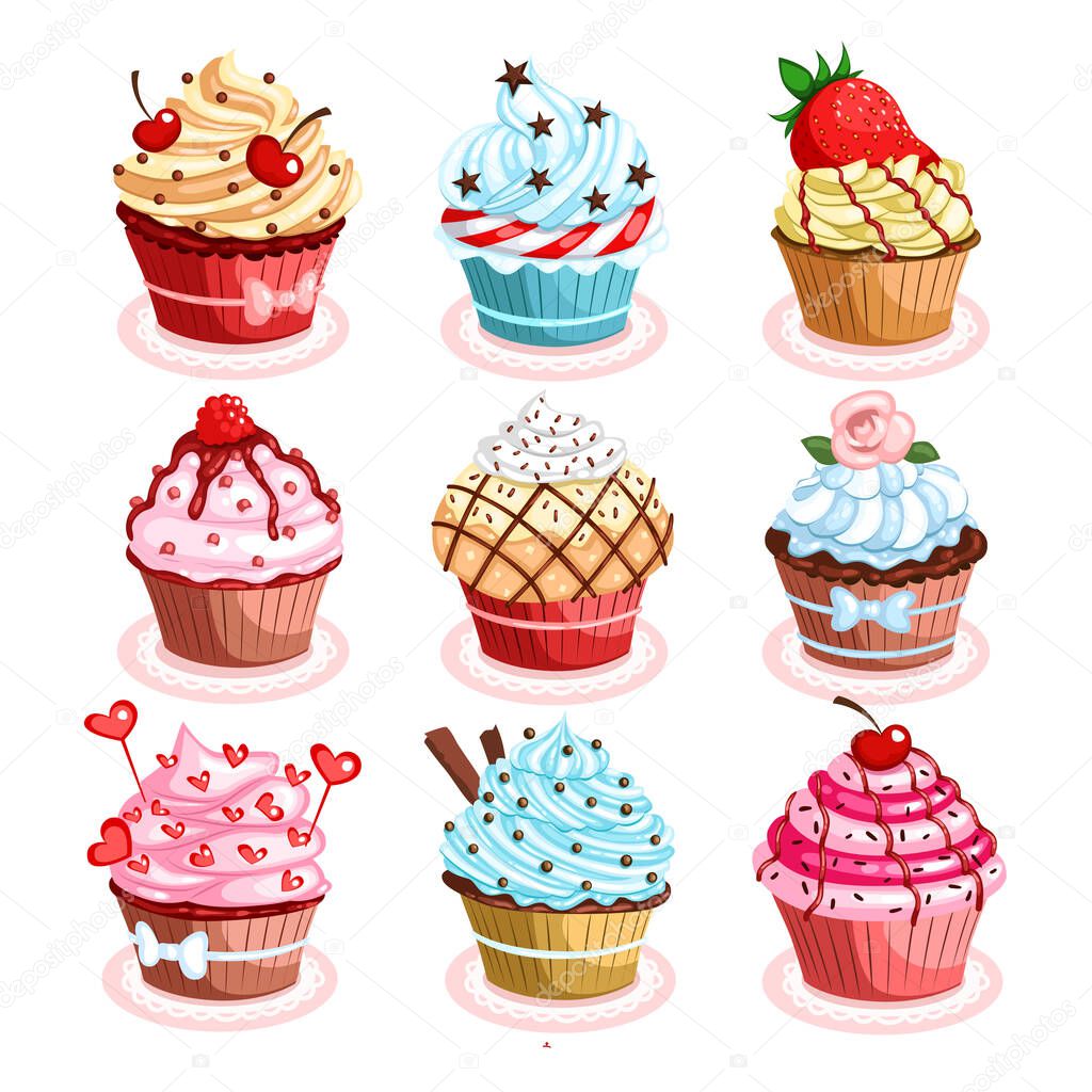 Variety of sweet cupcake set