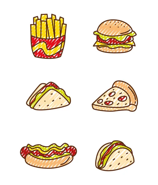 Variety Fast Food Set — Stockový vektor