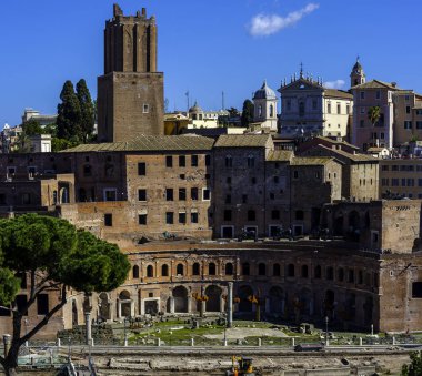 Roma'da Vittoriano'ya üzerinden genel bakış. Trajan'ın piyasaları