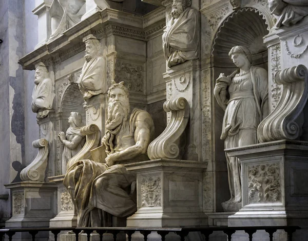 Marmor Gruppen Med Statyer Moses Michelangelo Peter Vincoli Rom Italien — Stockfoto