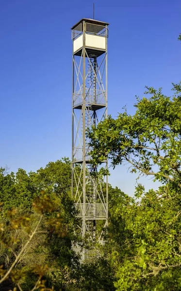 Torre Vigía Fuego Bosque Alberobello Contra Hermoso Cielo Azul Apulia — Foto de Stock