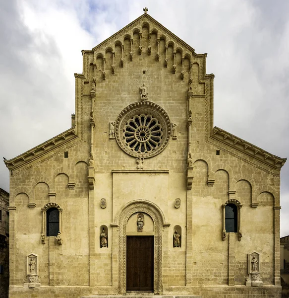 Bulutlu Gökyüzü Altında Katedrali Matera Matera Talya Unesco Kültür 2019 — Stok fotoğraf