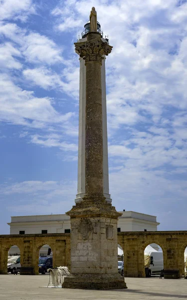 Heiligdom Van Mary Van Leuca Vuurtoren Gedeeltelijk Gedekt Door Het — Stockfoto