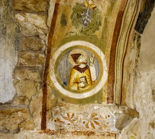 Detail Freskami Zdi Které Jsou Součástí Opevněného Komplexu Basignano Puglia — Stock fotografie